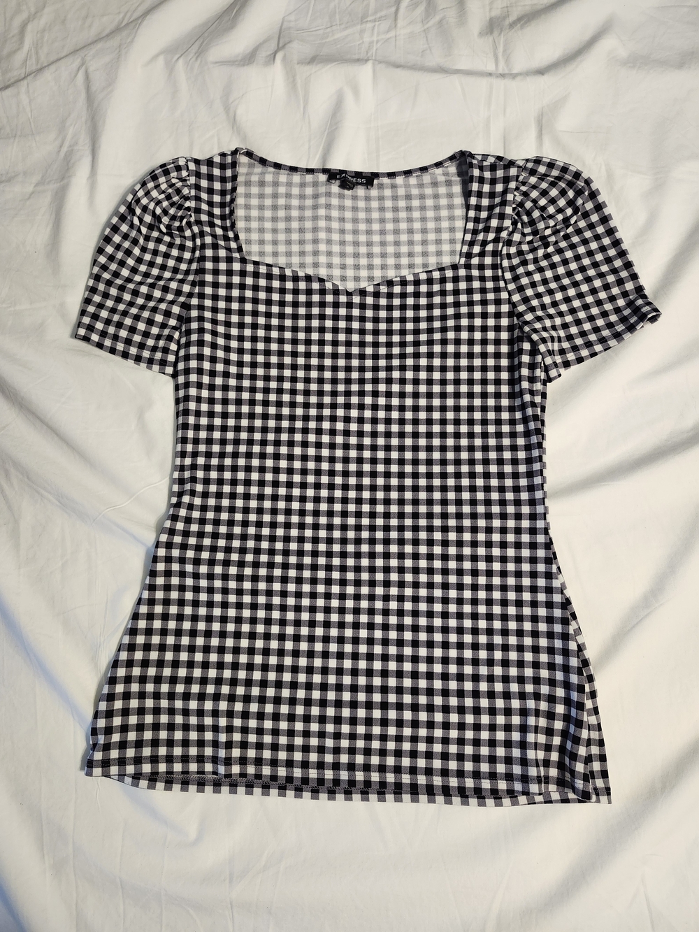 Express Black and White Gingham Square Neck Tee